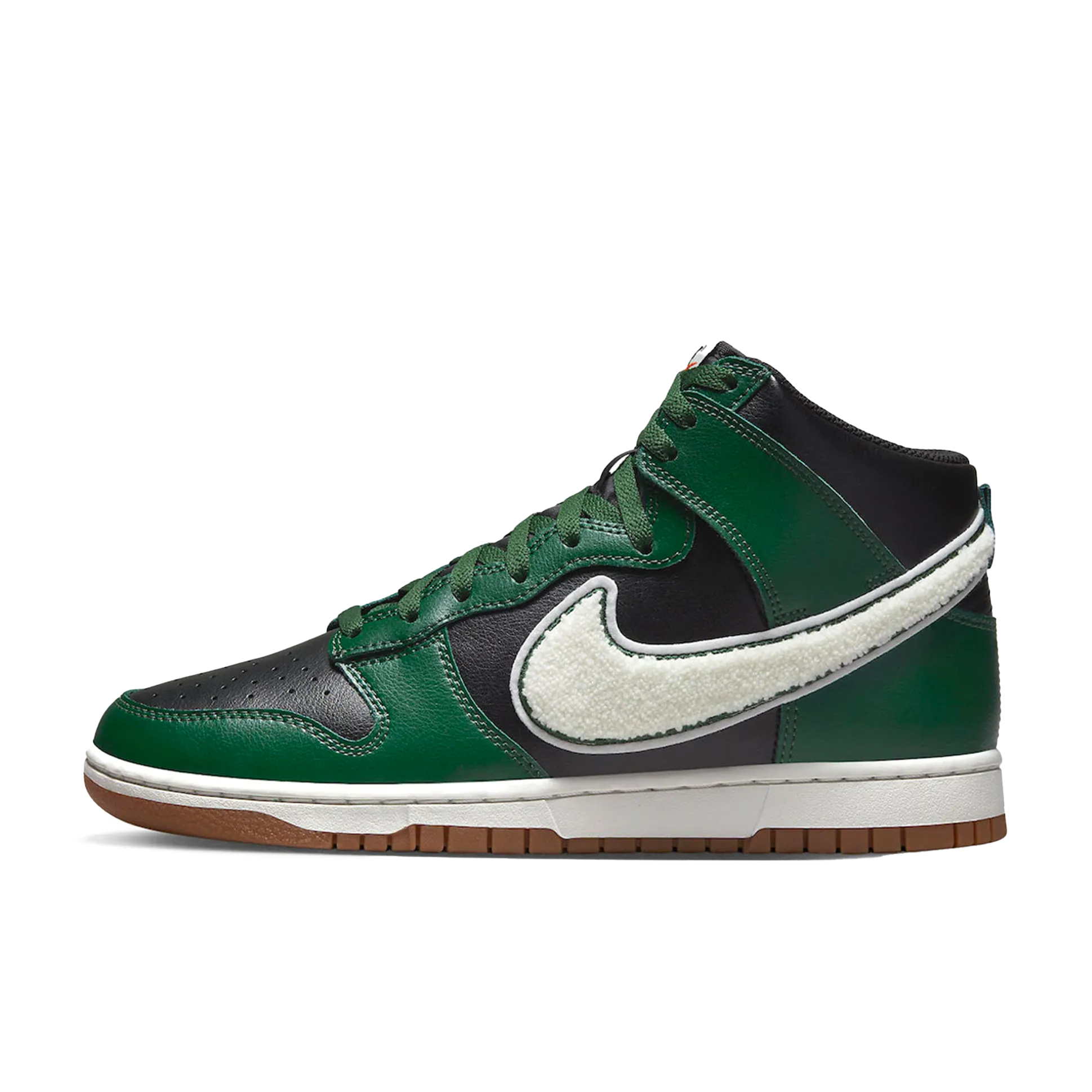 Nike Dunk High Chenille Swoosh Black Green Nike popular styles with traction soles