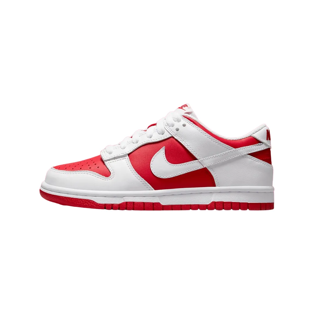 Nike Dunk Low GS Championship University Red White Nike Dunk sneakers with classic silhouette