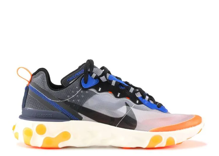 Nike React Element 87 Thunder Blue/Total Orange Nike athletic shoes with flyknit design