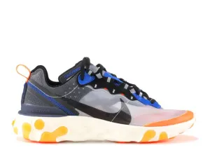 Nike React Element 87 Thunder Blue/Total Orange Nike athletic shoes with flyknit design