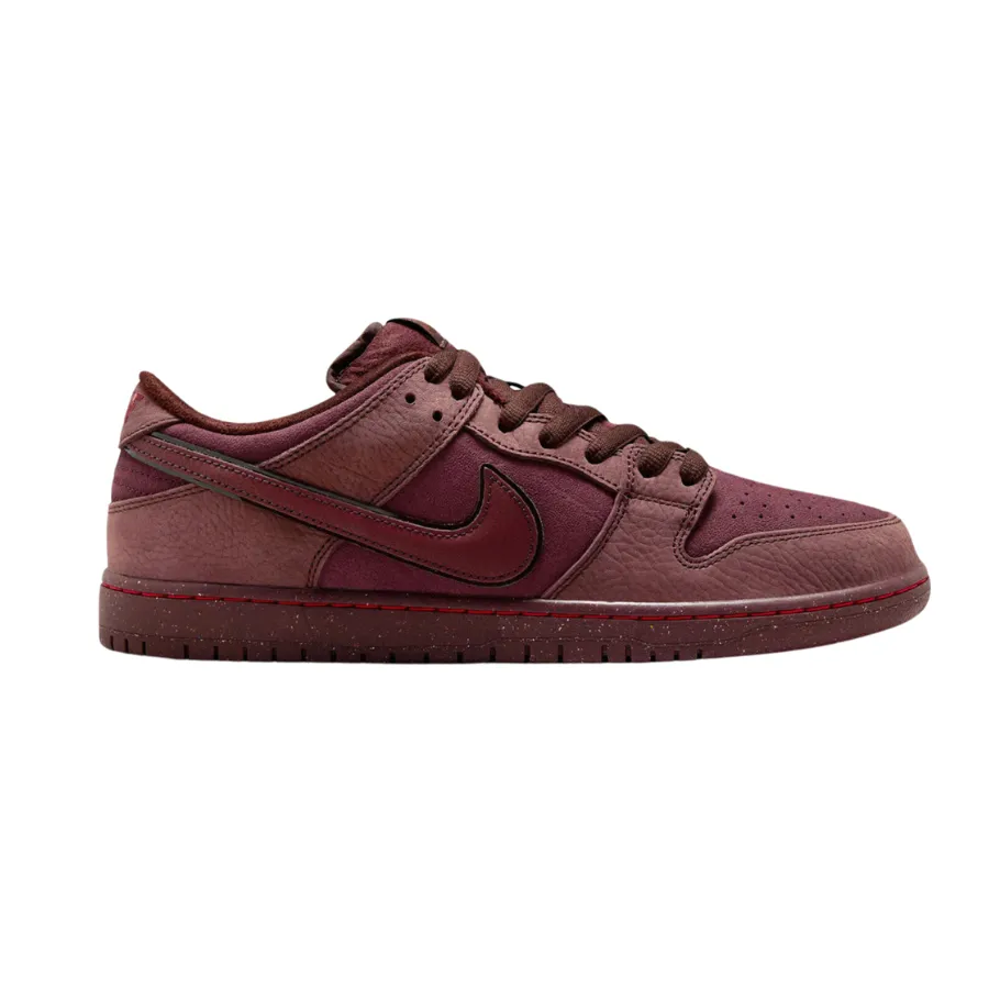 Nike SB Dunk Low City Of Love Burgundy Crush Dark Team Red Earth Dark Pony University Red Nike Dunk sneakers with classic silhouette
