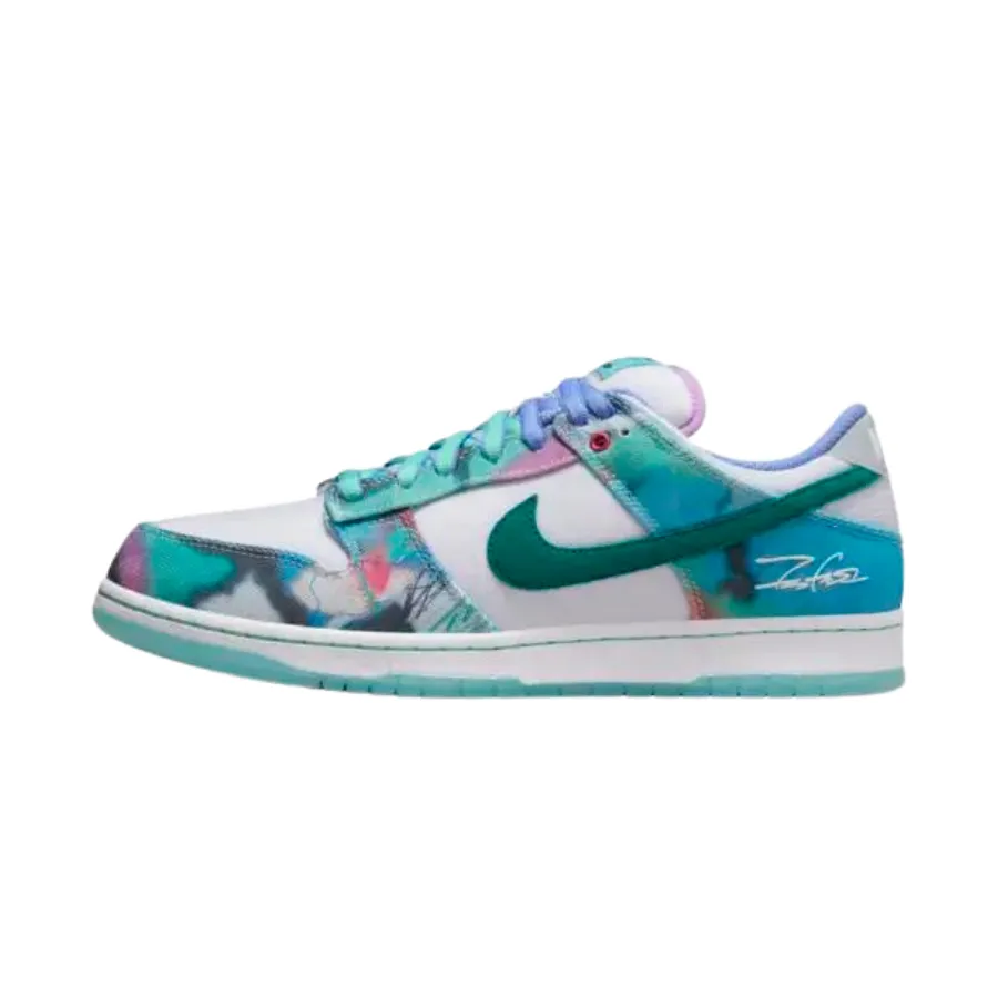 Nike SB Dunk Low Futura Laboratories Bleached Aqua Geode Teal White Nike Dunk sneakers with classic silhouette