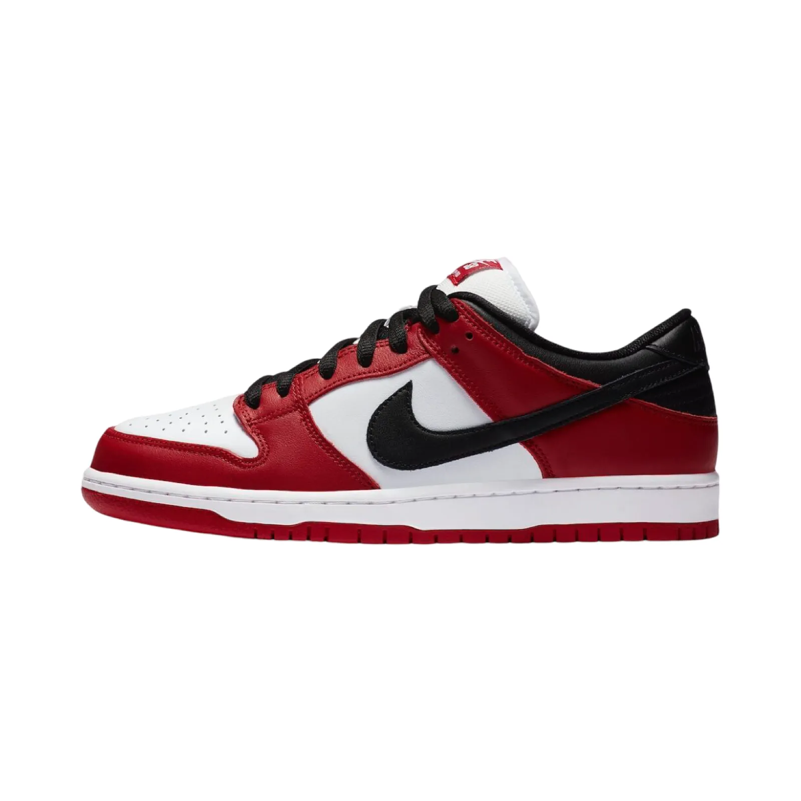 Nike SB Dunk Low J Pack Chicago Varsity Red Black White Nike Dunk sneakers with classic silhouette