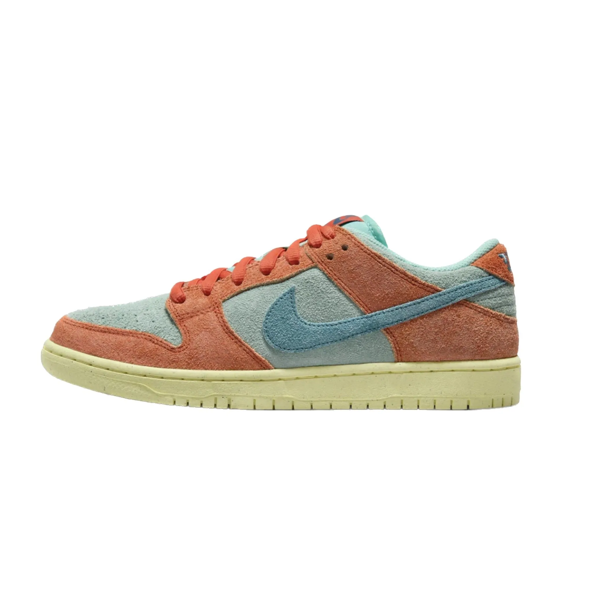 Nike SB Dunk Low Orange Emerald Rise Orange Noise Aqua Emerald Rise Lemon Chiffon Nike Dunk sneakers with classic silhouette