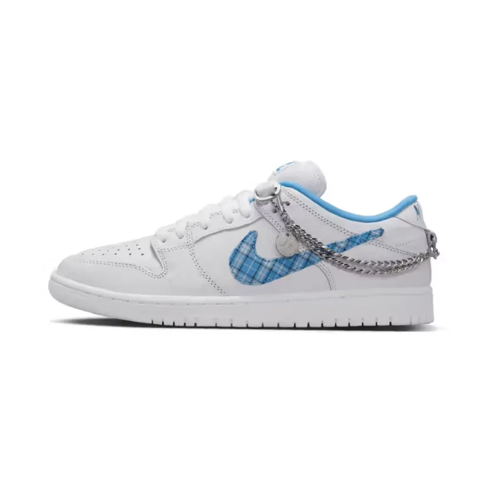 Nike SB Dunk Low Pro Nicole Hause White University Blue Midnight Navy Pure Platinum Nike Dunk sneakers with classic silhouette