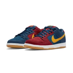 Nike SB Dunk Low Pro Premium Barcelona Navy University Gold Gym Red Nike Dunk sneakers with classic silhouette