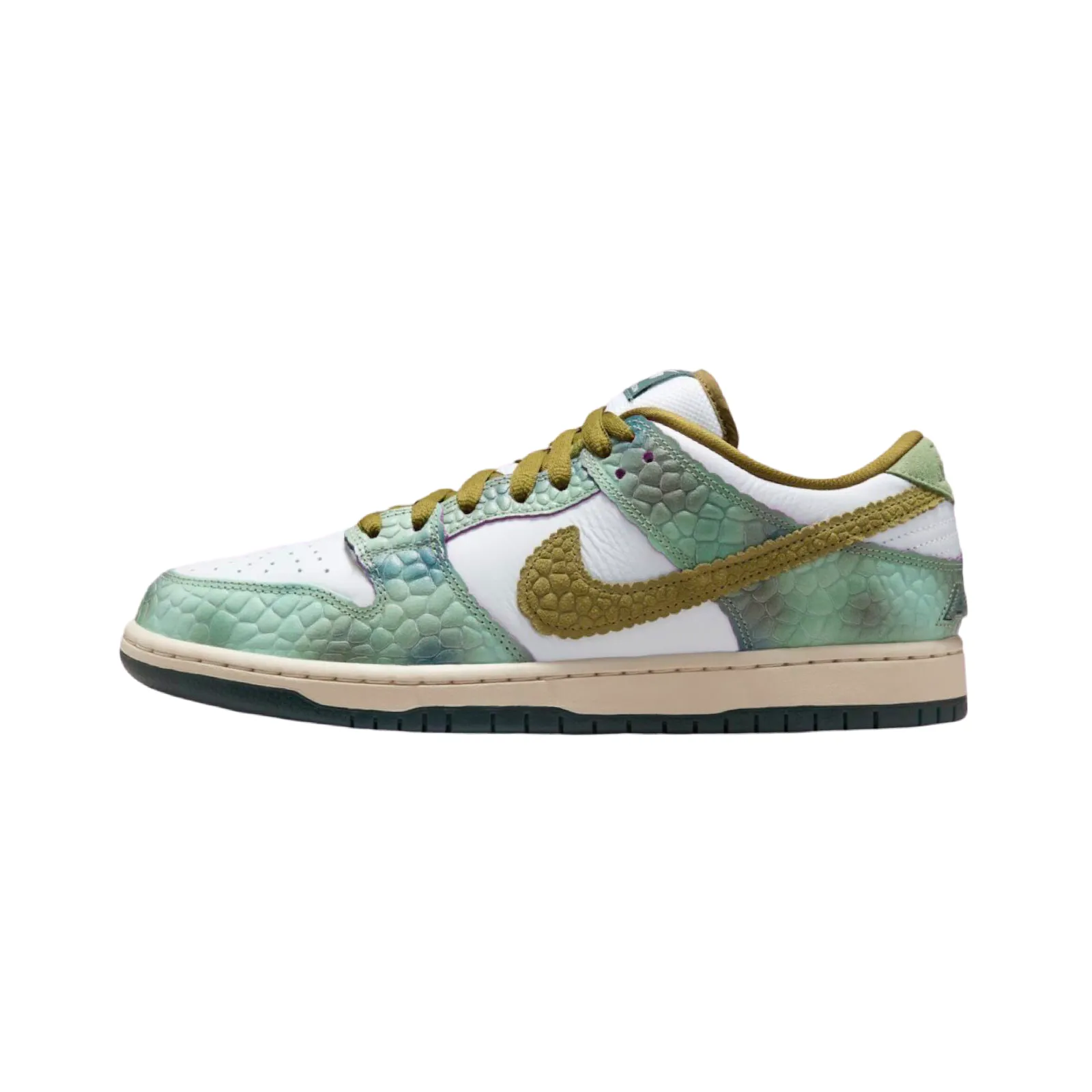 Nike SB Dunk Low Pro QS Oil Green Desert Moss White Nike Dunk sneakers with classic silhouette