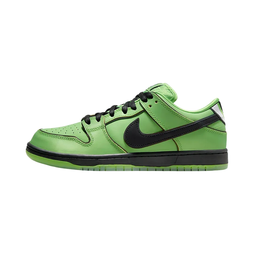 Nike SB Dunk Low Pro QS Powerpuff Girls Buttercup Mean Green Black Lotus Pink Nike Dunk sneakers with classic silhouette