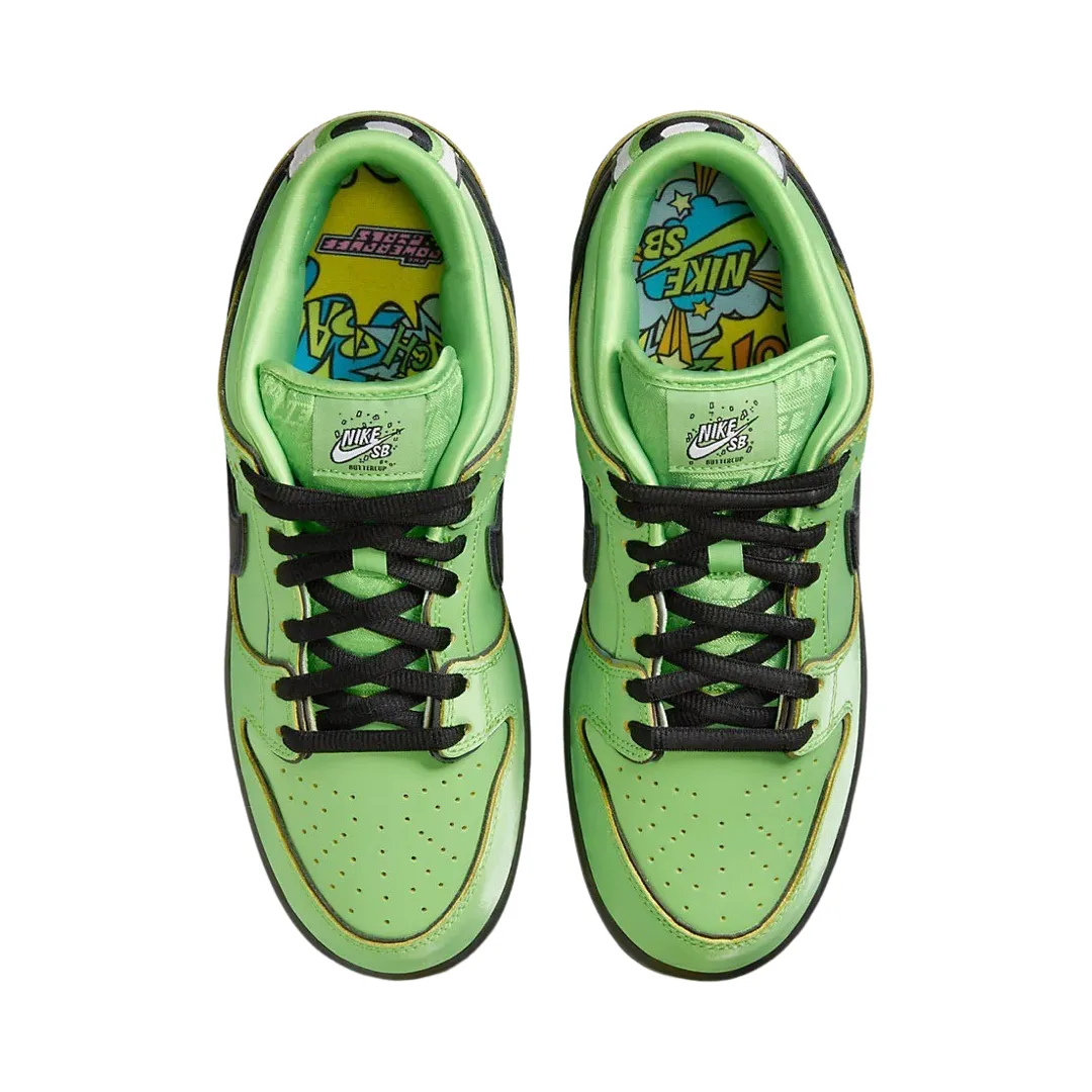 Nike SB Dunk Low Pro QS Powerpuff Girls Buttercup Mean Green Black Lotus Pink Iconic Sneakers