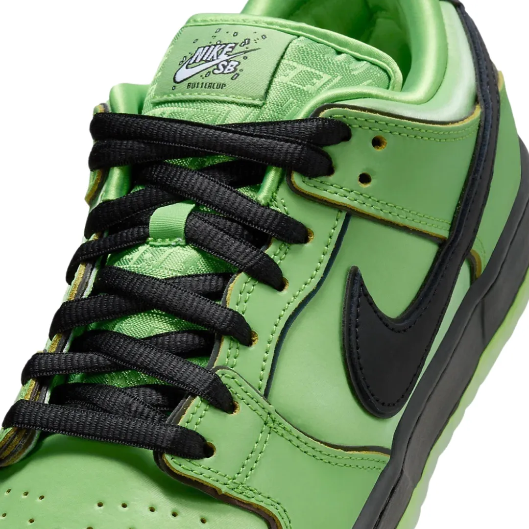 Nike SB Dunk Low Pro QS Powerpuff Girls Buttercup Mean Green Black Lotus Pink Iconic Sneakers
