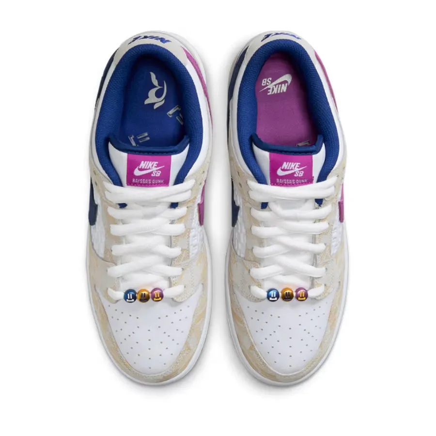 Nike SB Dunk Low Rayssa Leal Pure Platinum Deep Royal Blue Vivid Purple White Gum Yellow Iconic Sneakers
