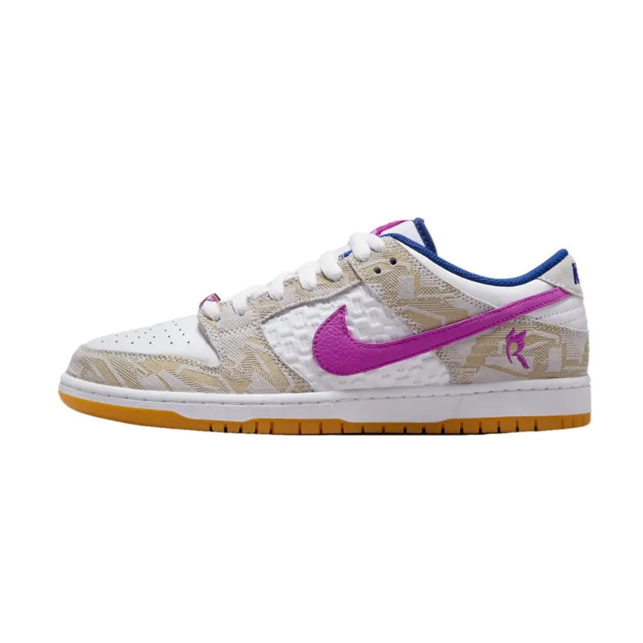 Nike SB Dunk Low Rayssa Leal Pure Platinum Deep Royal Blue Vivid Purple White Gum Yellow Nike Dunk sneakers with classic silhouette