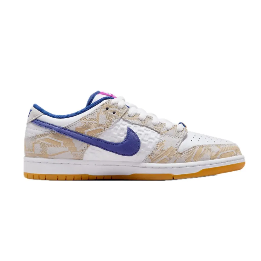 Nike SB Dunk Low Rayssa Leal Pure Platinum Deep Royal Blue Vivid Purple White Gum Yellow Iconic Sneakers