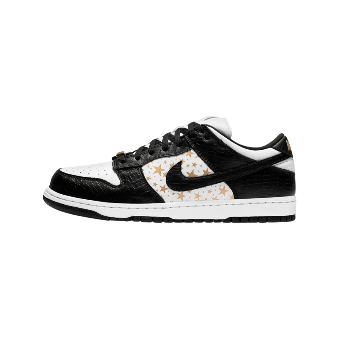 Nike SB Dunk Low Supreme Stars White Black Metallic Gold (2021) Nike Dunk sneakers with classic silhouette