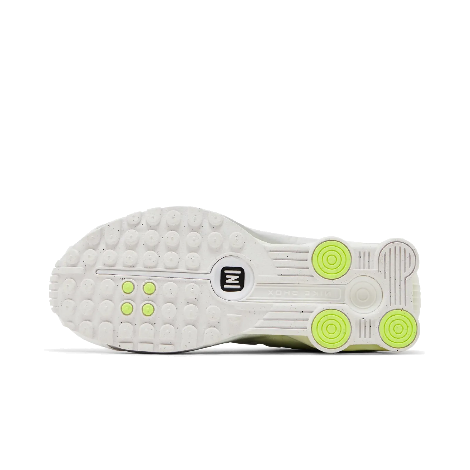 Nike Shox R4 White Metallic Silver Volt (Women's) Nike Timeless Athletic Sneakers