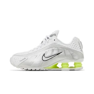 Nike Shox R4 White Metallic Silver Volt (Women's) Nike sporty look with timeless feel