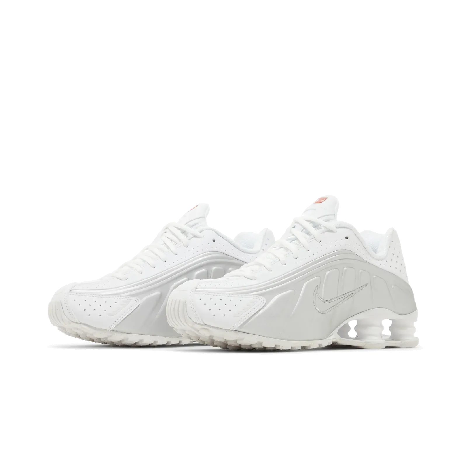 Nike Shox R4 White Metallic Silver (Women's) Nike Timeless Athletic Sneakers
