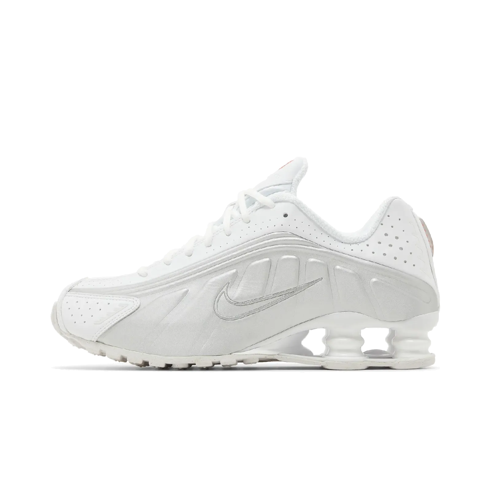 Nike Shox R4 White Metallic Silver (Women's) Nike sporty look with timeless feel
