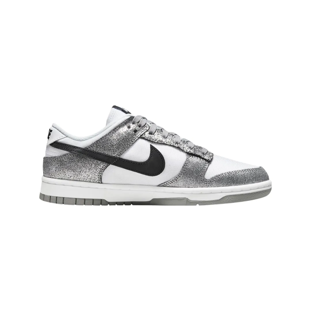 Nike Women's Dunk Low Metallic Silver Black White Iconic Sneakers