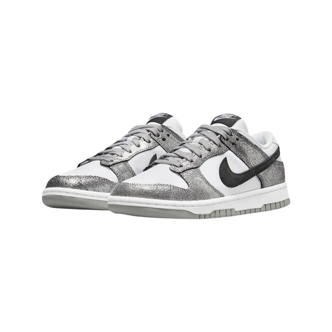 Nike Women's Dunk Low Metallic Silver Black White Iconic Sneakers