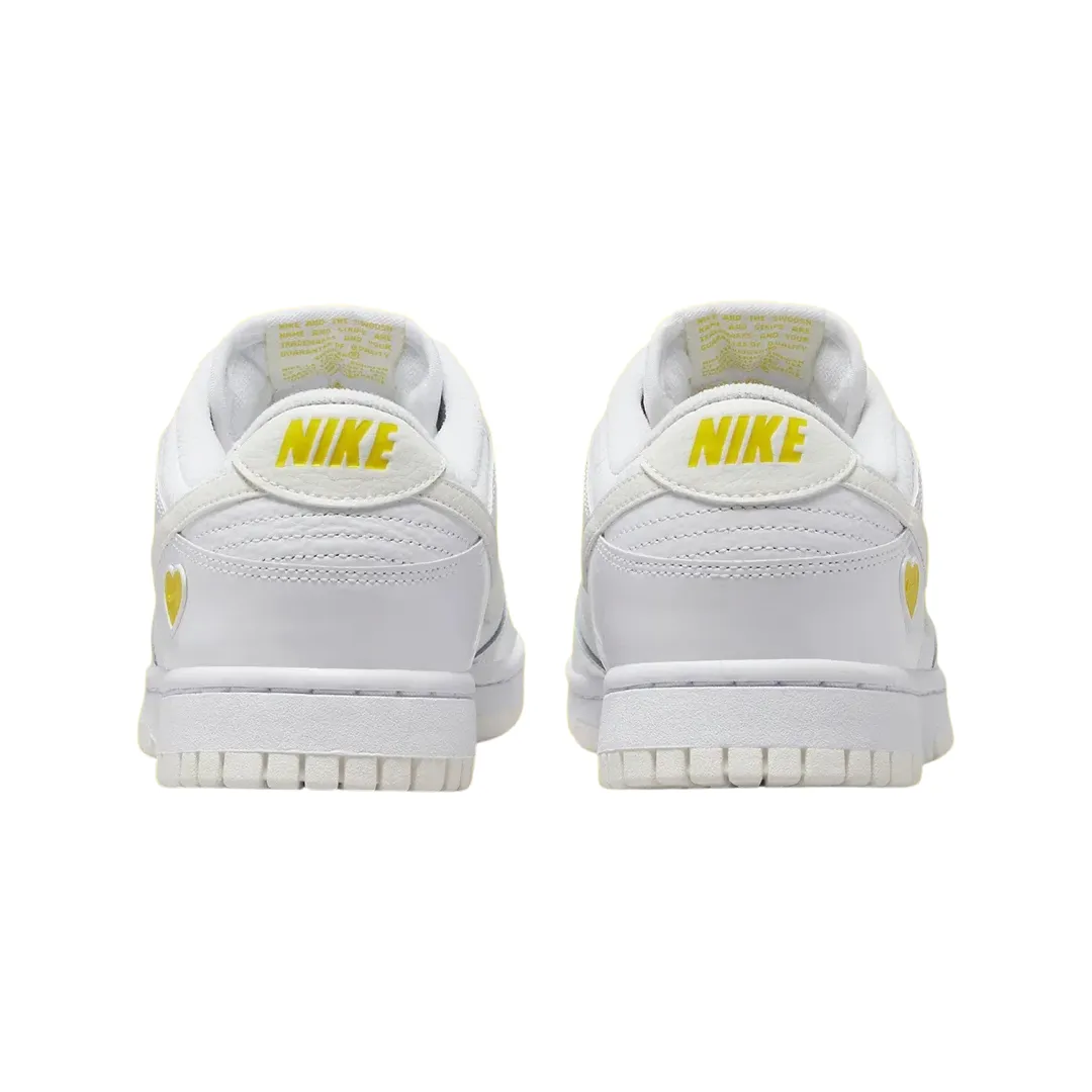 Nike Women's Dunk Low Valentine's Day Yellow Heart White Iconic Sneakers