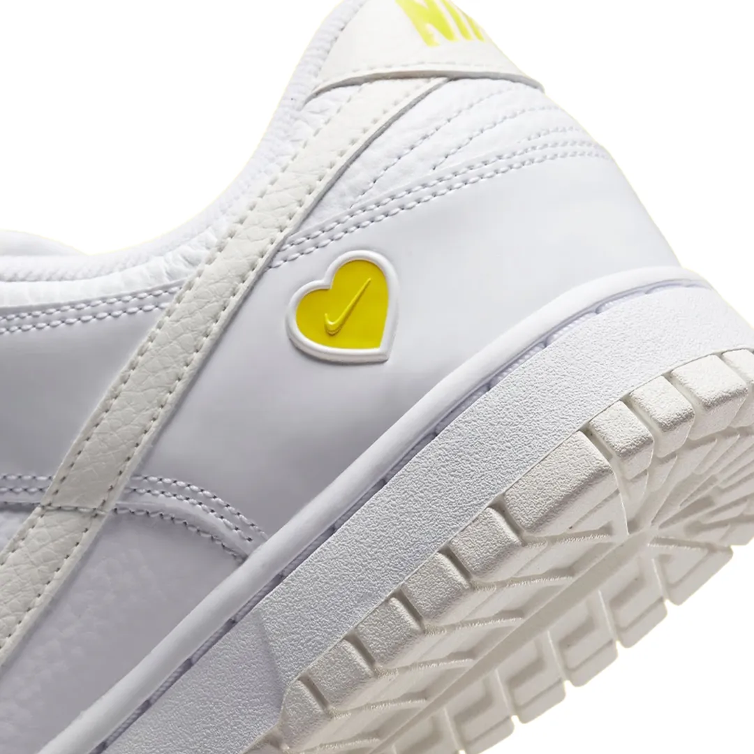 Nike Women's Dunk Low Valentine's Day Yellow Heart White Iconic Sneakers