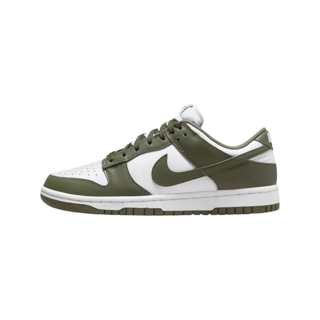 Nike Women's Dunk Low White Medium Olive White Nike Dunk sneakers with classic silhouette