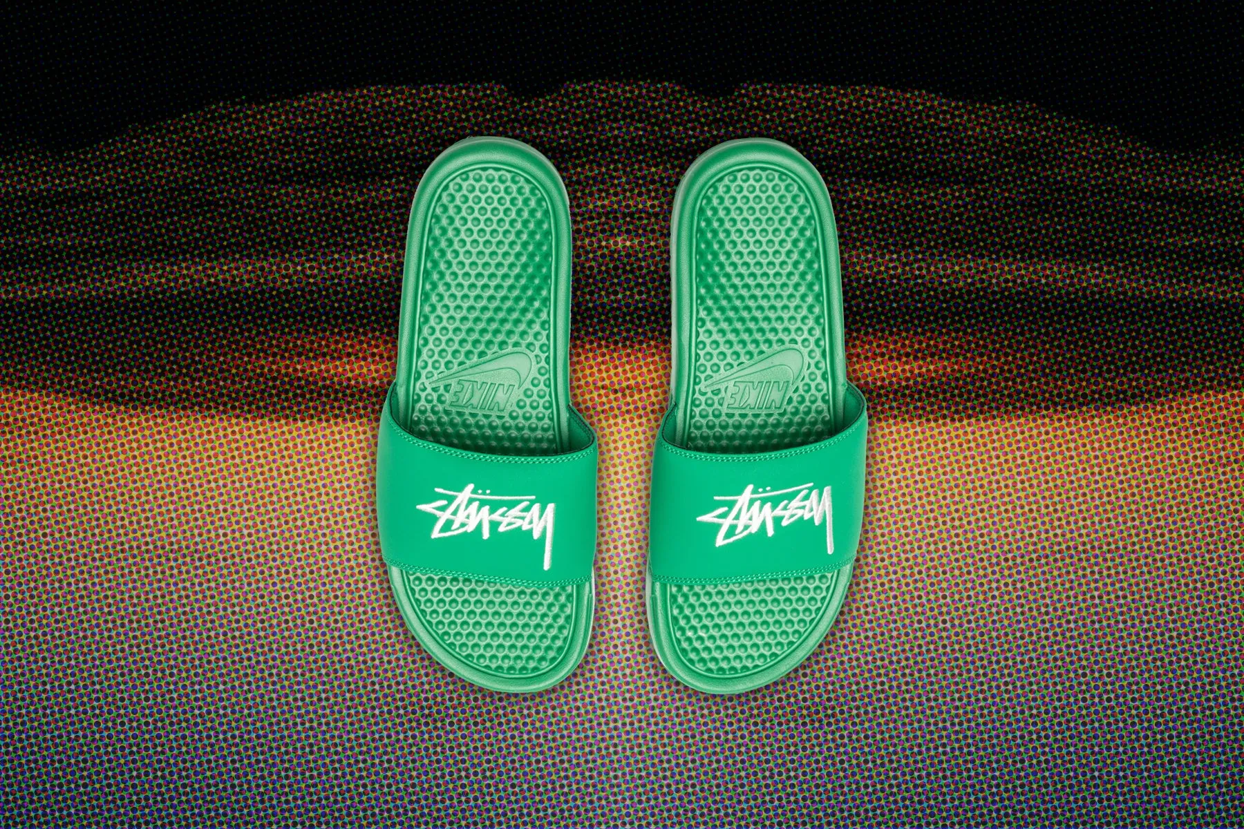 Nike x Stussy Benassi - Pine Green/Sail Nike Foam Comfort Trainers