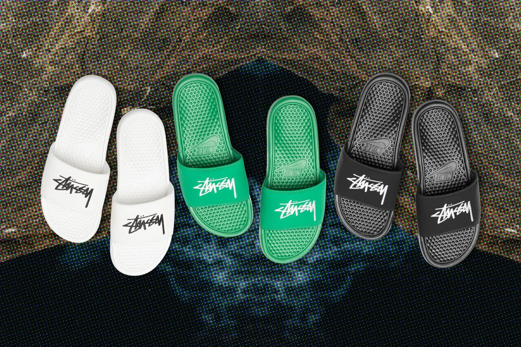 Nike x Stussy Benassi - Pine Green/Sail Nike Foam Comfort Trainers