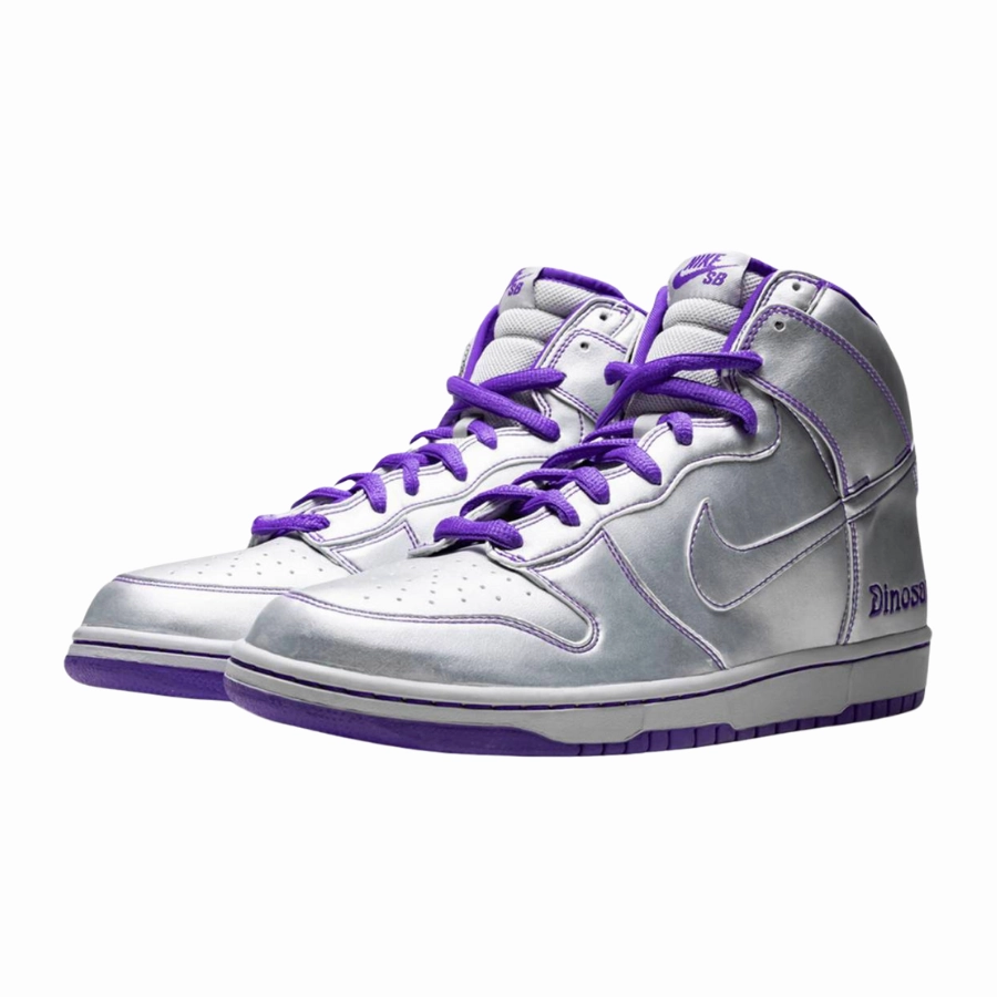 Nike SB Dunk High Dinosaur Jr. Metallic Silver Iconic Sneakers