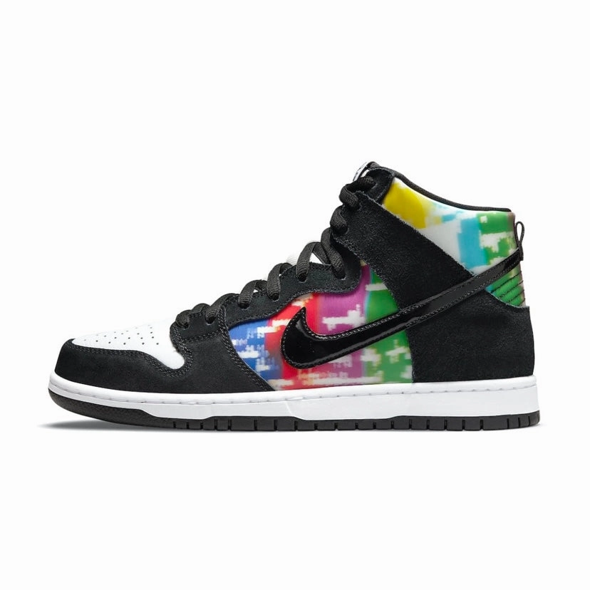 Nike SB Dunk High Pro TV Signal Black White Multi Panda Nike Dunk sneakers with classic silhouette