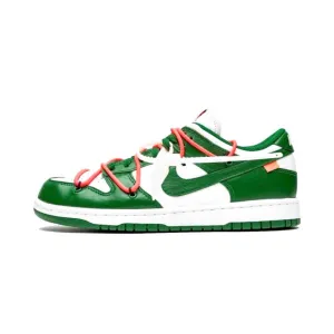 Off White x Nike Dunk Low Leather White Pine Green Nike Dunk sneakers with classic silhouette