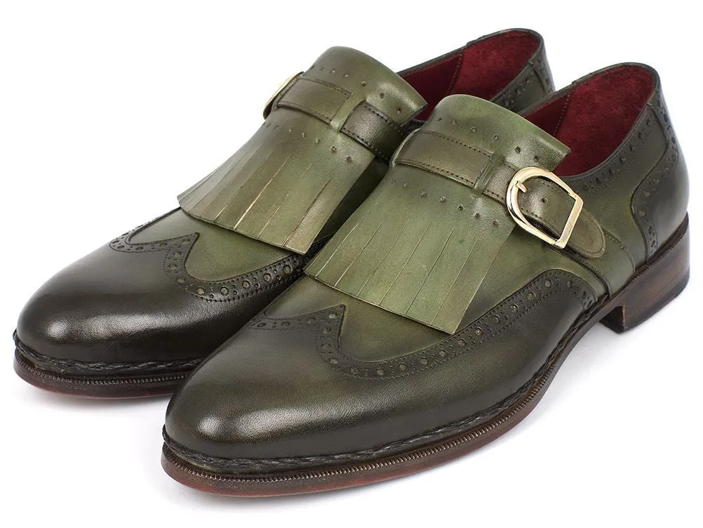 Paul Parkman Shoes Paul Parkman Men's Hand-Painted Wingtip Monkstrap Brogues in Green