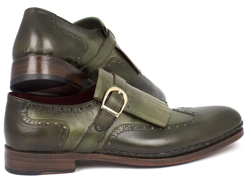 Paul Parkman Shoes Paul Parkman Men's Hand-Painted Wingtip Monkstrap Brogues in Green