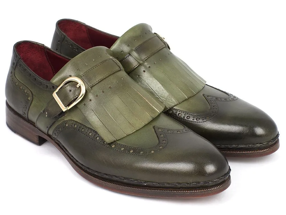 Paul Parkman Shoes Paul Parkman Men's Hand-Painted Wingtip Monkstrap Brogues in Green