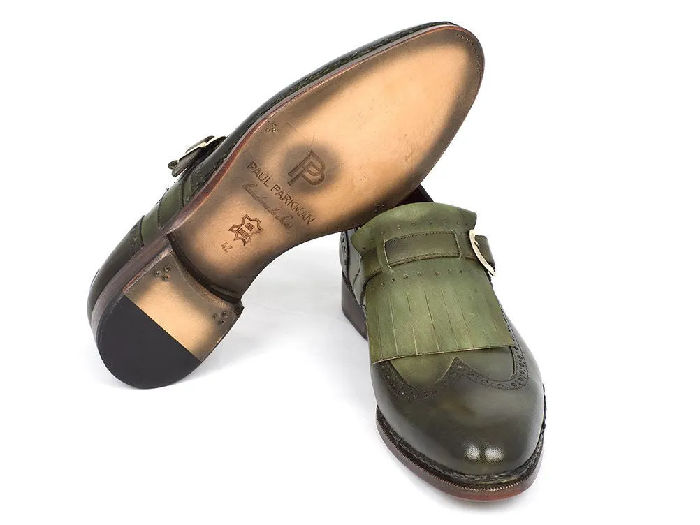 Paul Parkman Shoes Paul Parkman Men's Hand-Painted Wingtip Monkstrap Brogues in Green