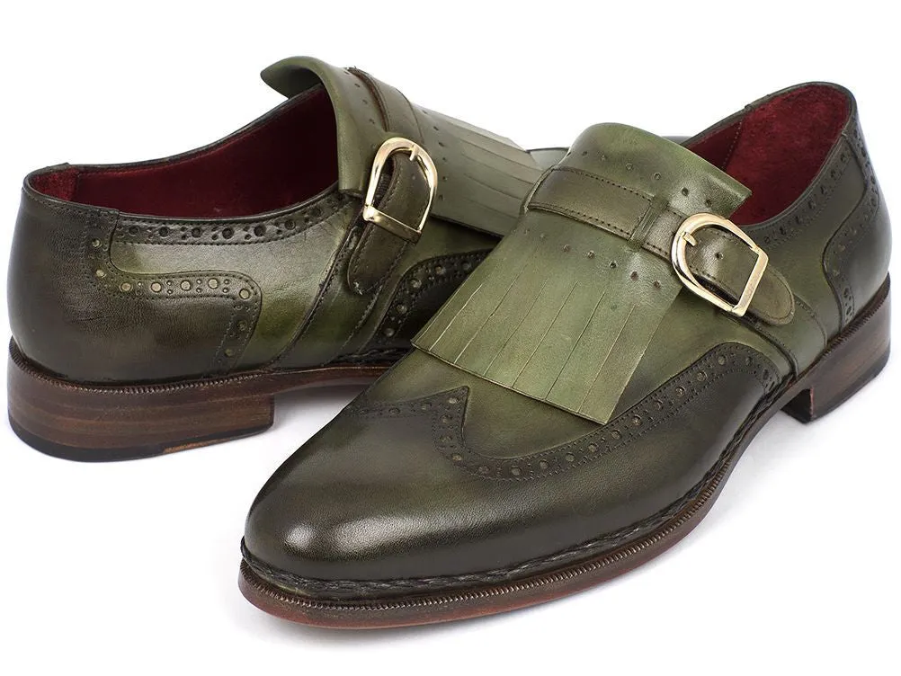 Paul Parkman Shoes Paul Parkman Men's Hand-Painted Wingtip Monkstrap Brogues in Green
