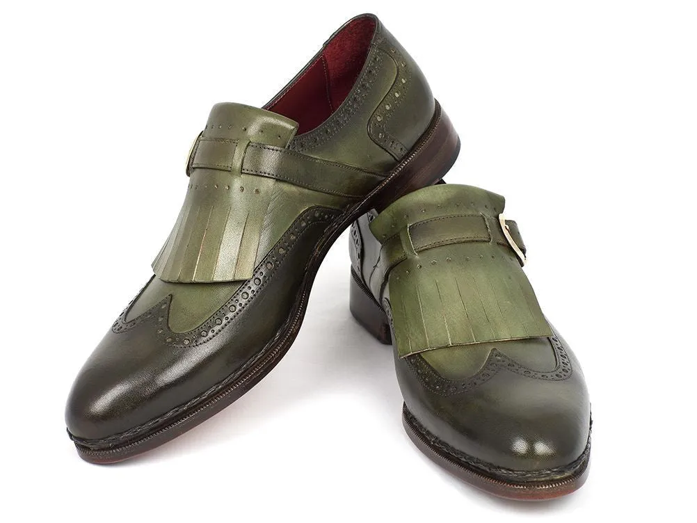 Paul Parkman Shoes Paul Parkman Men's Hand-Painted Wingtip Monkstrap Brogues in Green