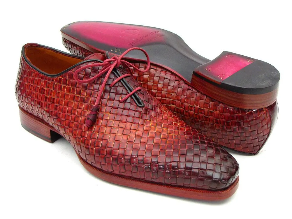 Paul Parkman Shoes Paul Parkman Men's Woven Leather Oxfords in Bordeaux & Tobacco