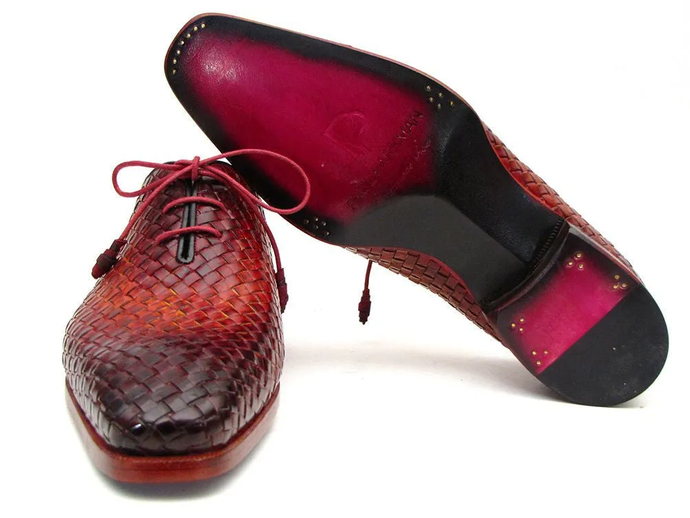 Paul Parkman Shoes Paul Parkman Men's Woven Leather Oxfords in Bordeaux & Tobacco