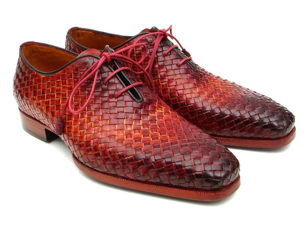 Paul Parkman Shoes Paul Parkman Men's Woven Leather Oxfords in Bordeaux & Tobacco
