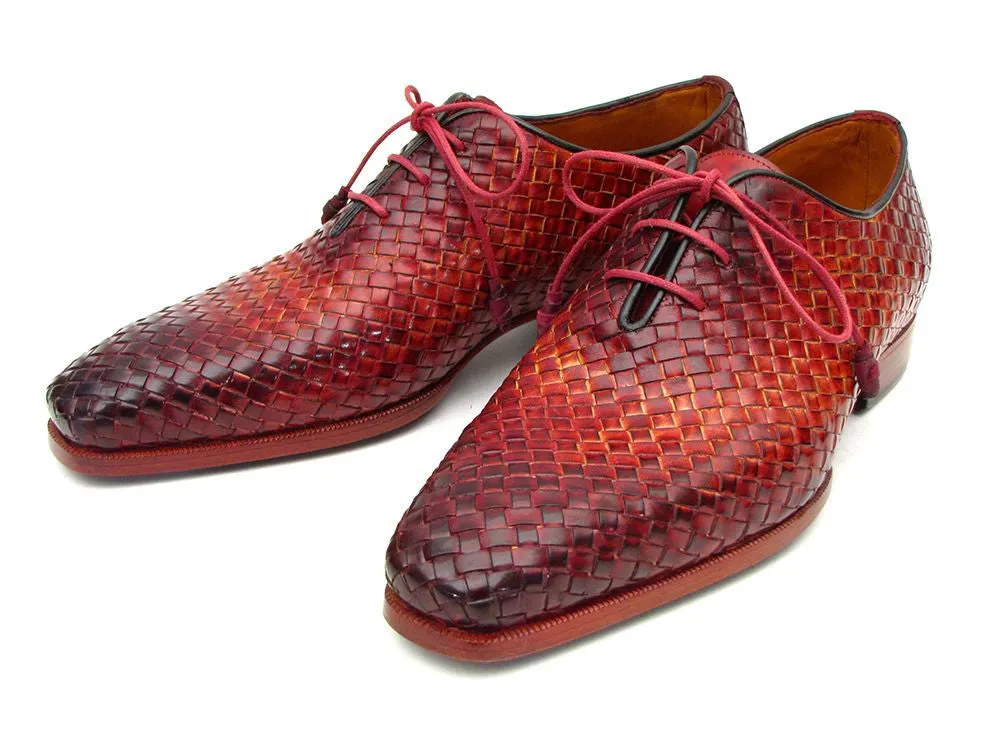 Paul Parkman Shoes Paul Parkman Men's Woven Leather Oxfords in Bordeaux & Tobacco