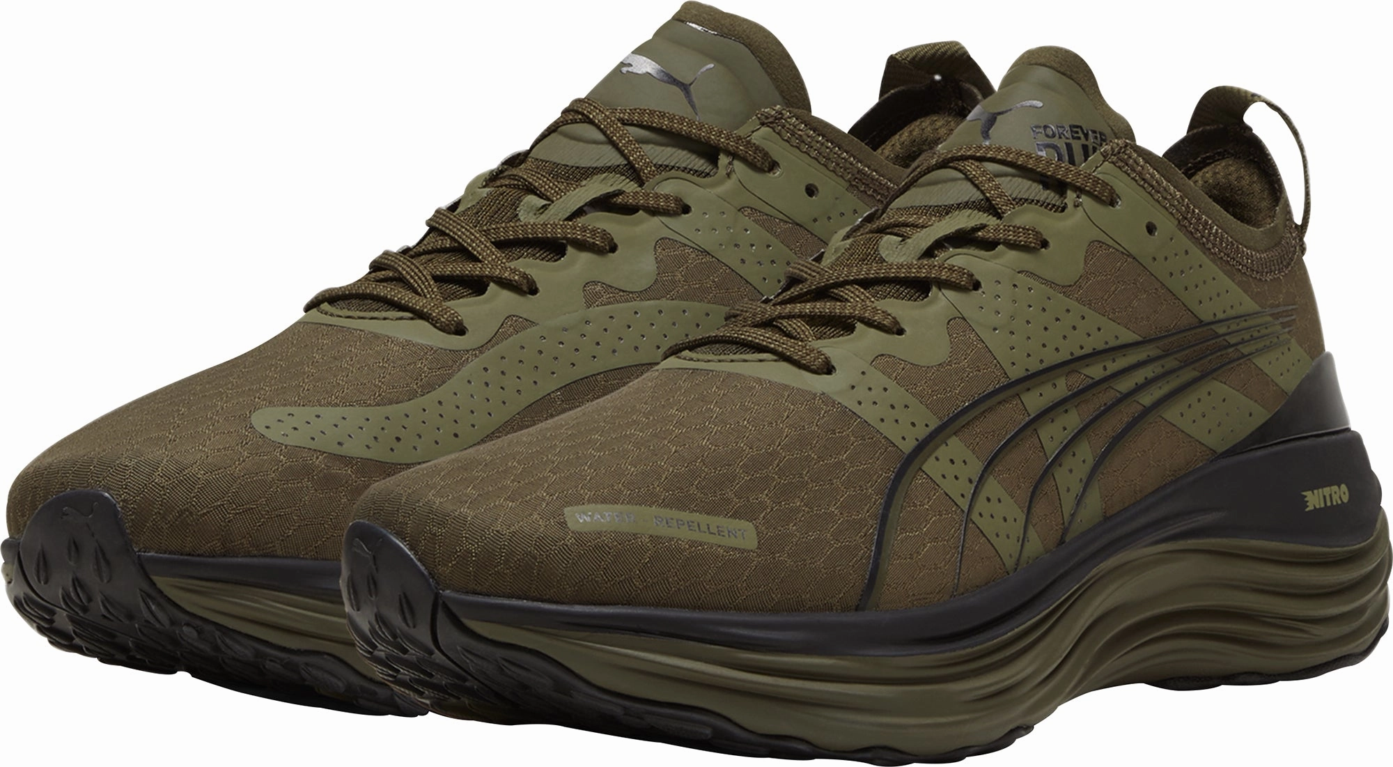 Puma ForeverRun Nitro WTR Mens Running Shoes - Green Stable Training Sneakers