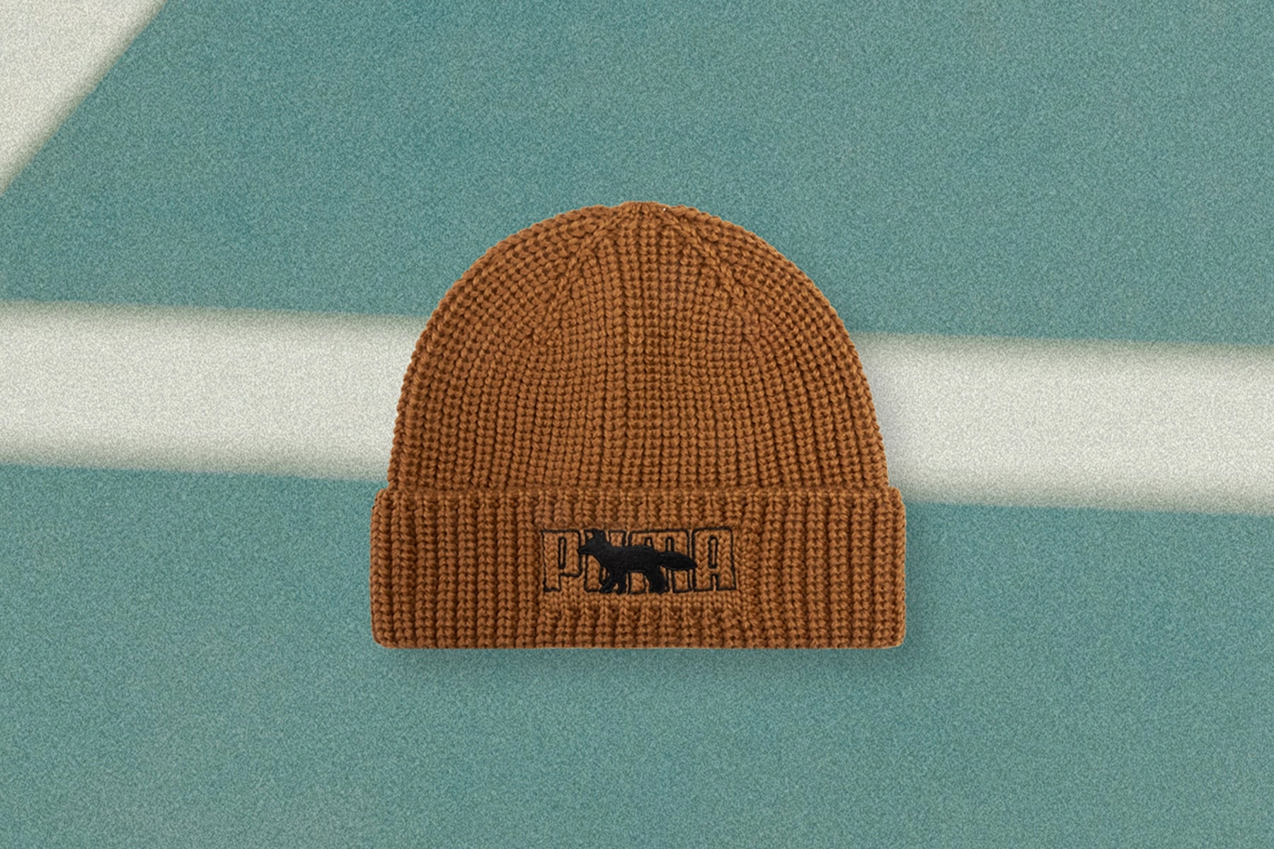 Puma x Maison Kitsune Fisherman Beanie - Brown Puma Stripe Logo Trainers