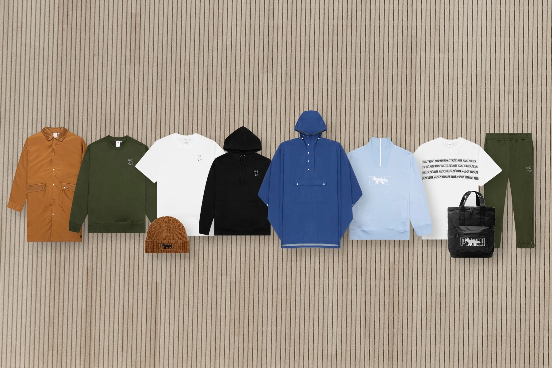Puma x Maison Kitsune Fisherman Beanie - Brown Puma Stripe Logo Trainers