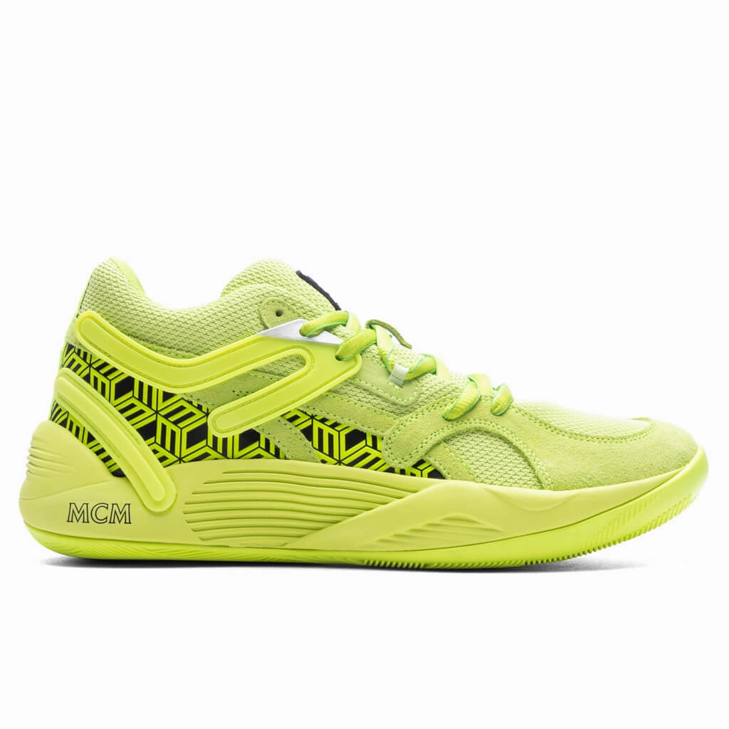 Puma x MCM TRC Blaze Court - Acid Lime/Black Puma sneakers for casual streetwear