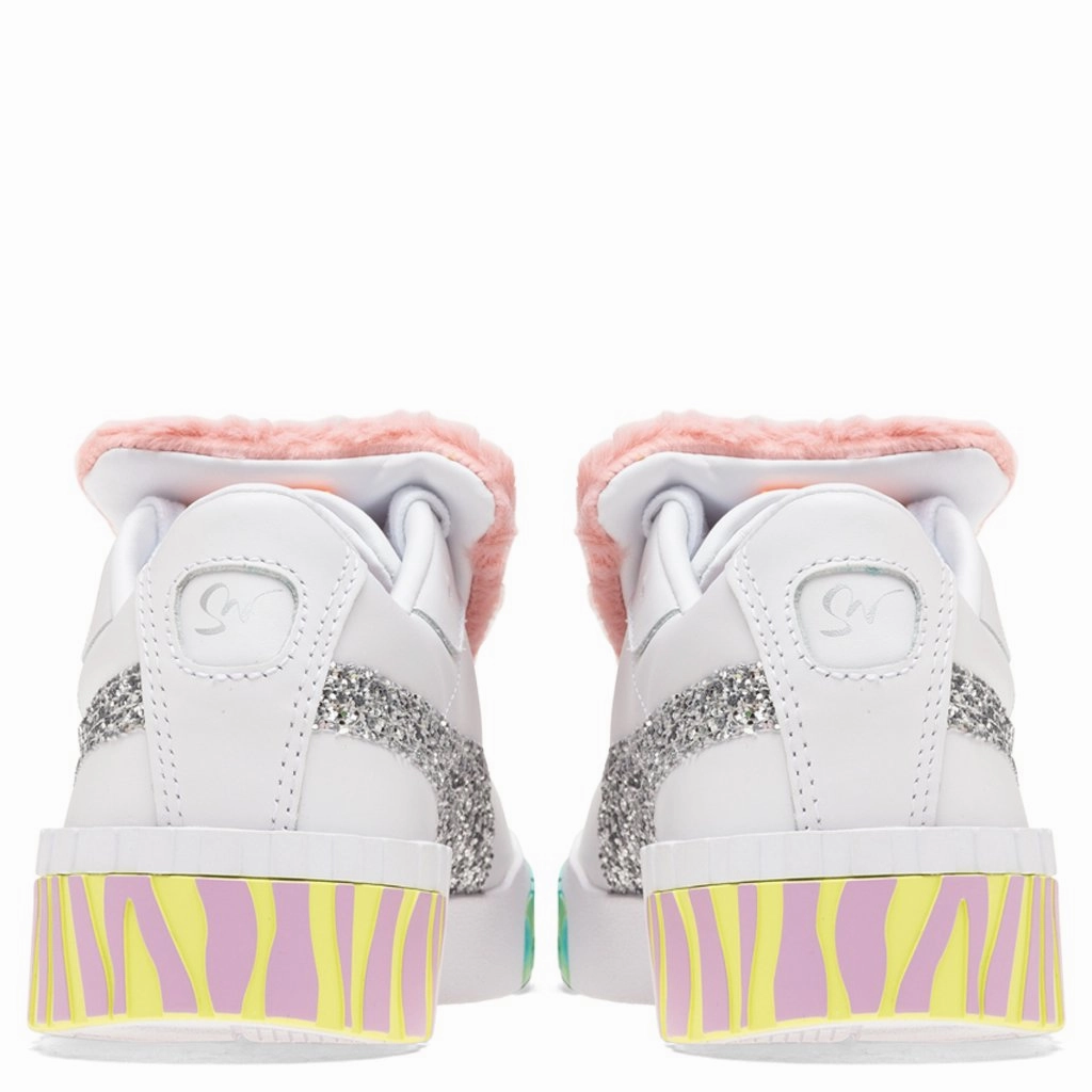 Puma x Sophia Webster Women's Cali Fur - Puma White-Metallic Silver Puma Stripe Logo Trainers