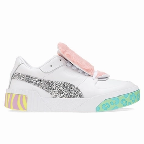Puma x Sophia Webster Women's Cali Fur - Puma White-Metallic Silver Puma trainers with bold stripe logo