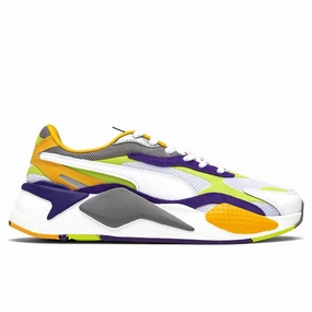 RS-X3 Level Up - White/Lime Punch Puma trainers with bold stripe logo