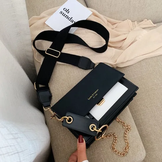 Scrub Leather Contrast Color Crossbody Bags For Women 2020 Chain Messenger Shoulder Bag Ladies Purses and Handbags Cross Body Fashion Nova Bags